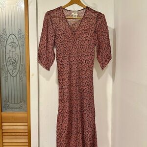 April Cornell pink & Black Printed Sheer V-Neck Sheath Dress